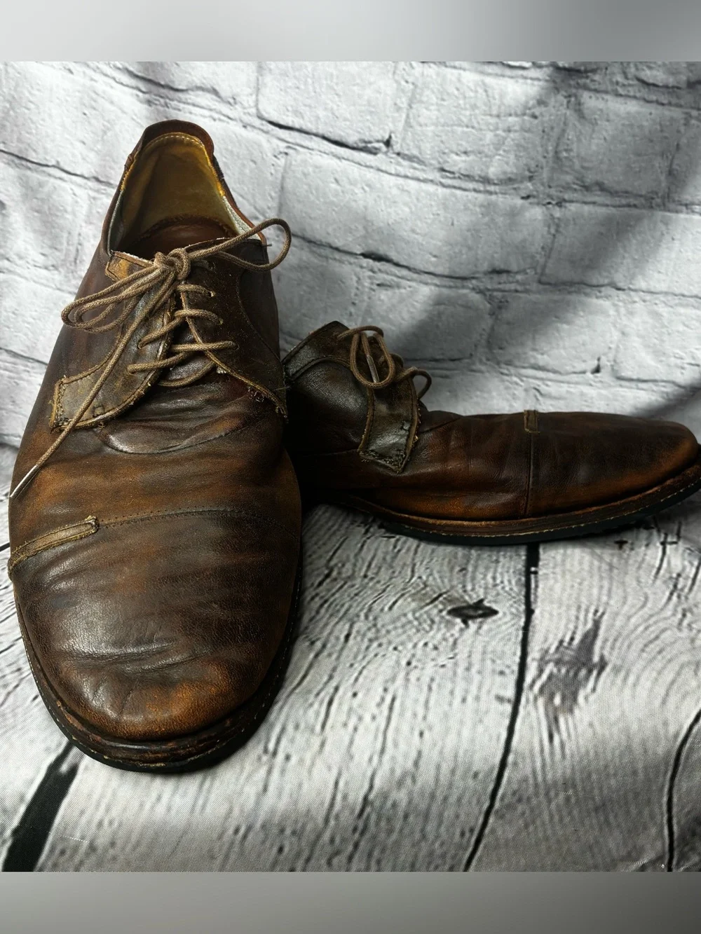 Patina Distressed Brown Leather Lace Up Soft Steampunk Suede Heel Oxfords Sz 10